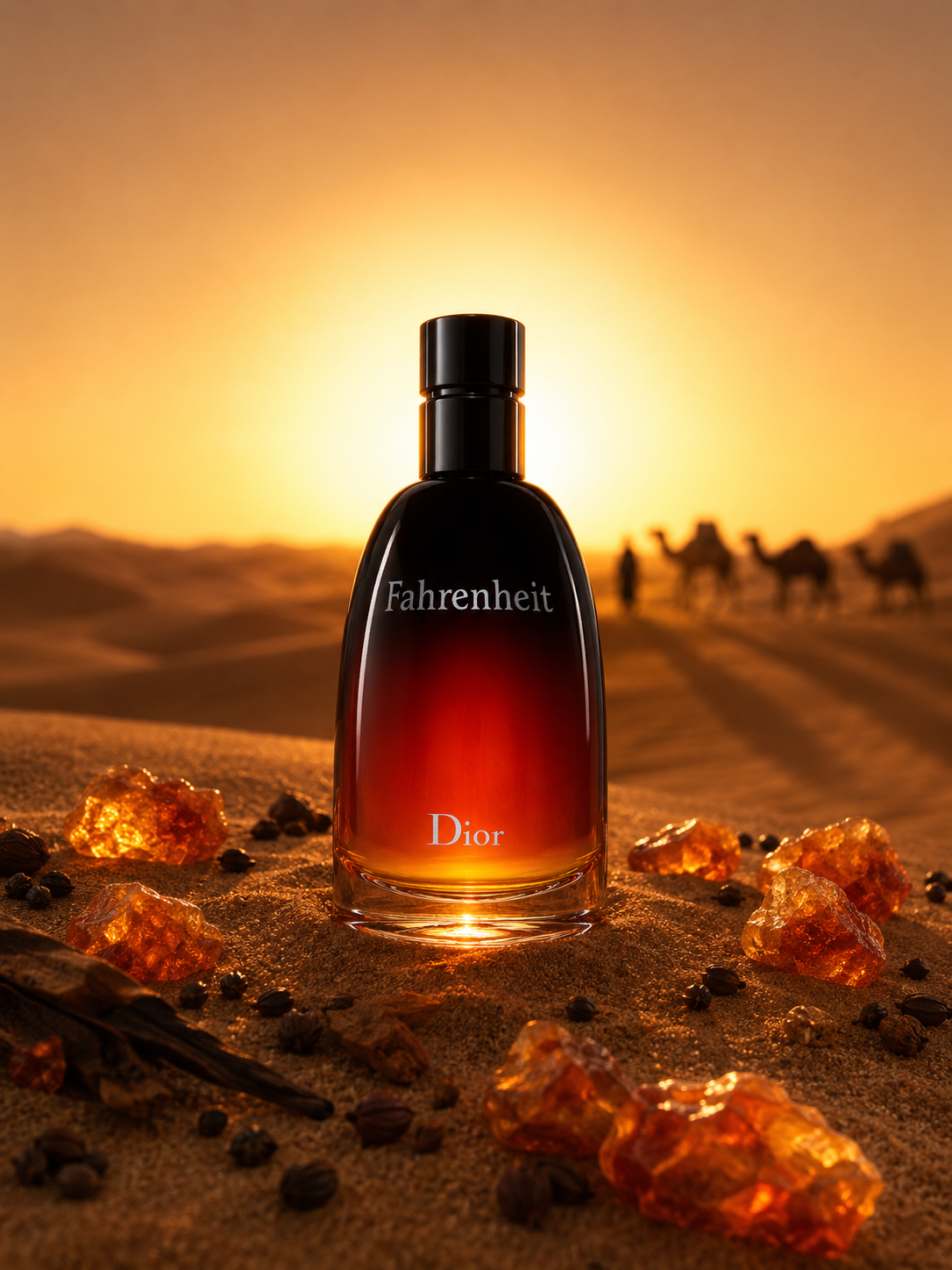Dior Fahrenheit dans le désert au coucher du soleil